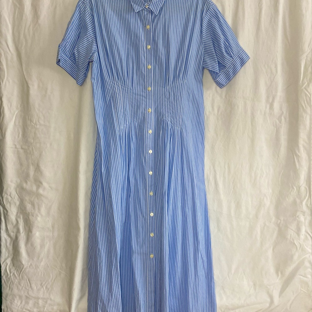 LOFT Light Blue Striped Midi Dress